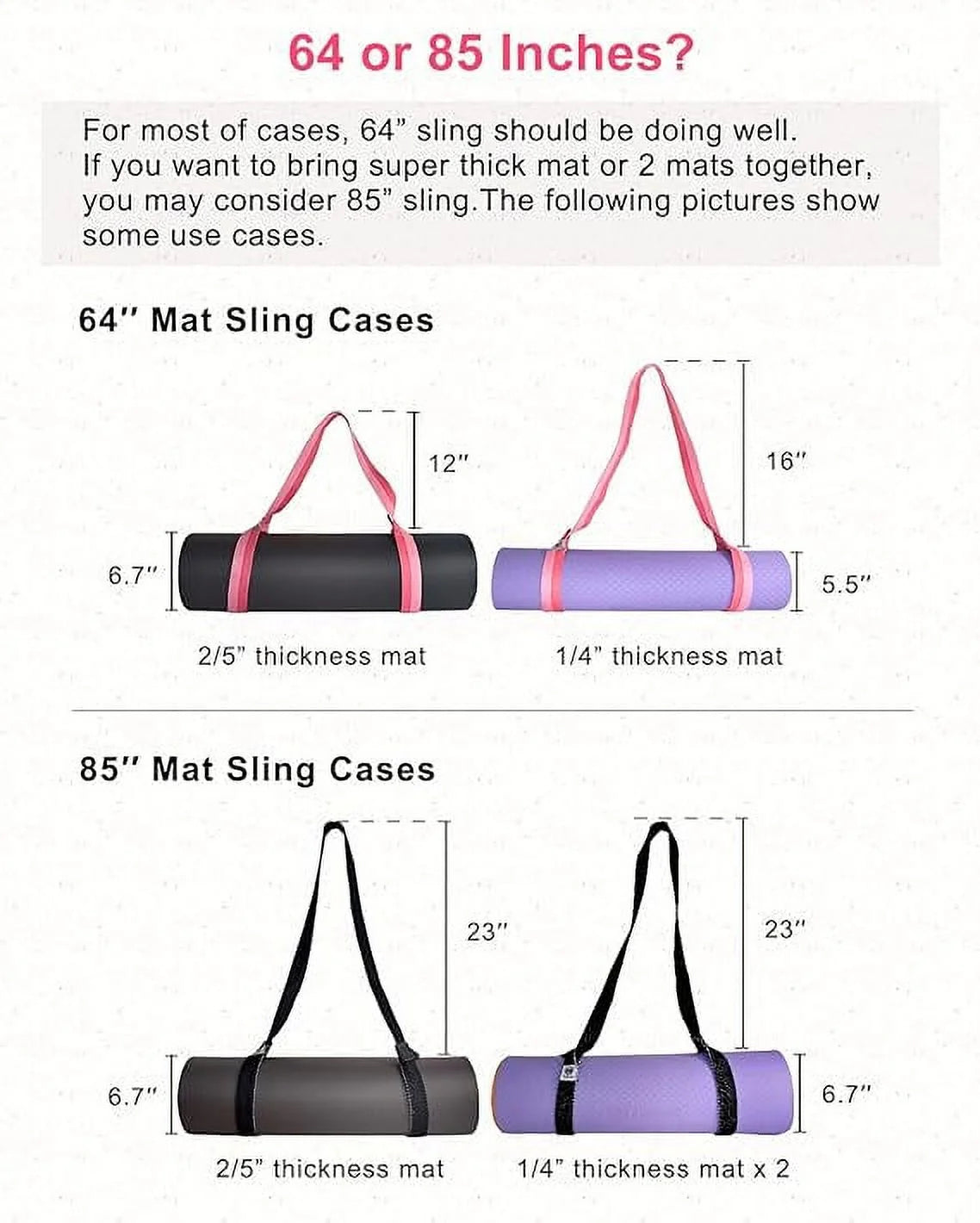 Yoga Mat Holder (Mat Not Incl.), Adjustable Yoga Mat Carrier, Pink